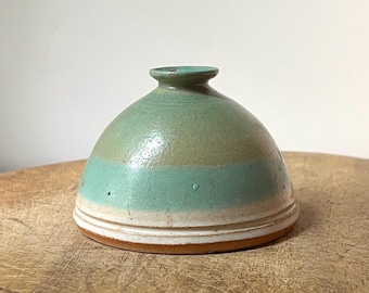 Vintage Studio Pottery Small Green Bud Vase, Organic Modern Earthenware Ceramic Decor