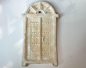 Vintage Ancient Arabian Architectural Wall Plaque, Bahrain Pottery Door Replica, Middle East Decor
