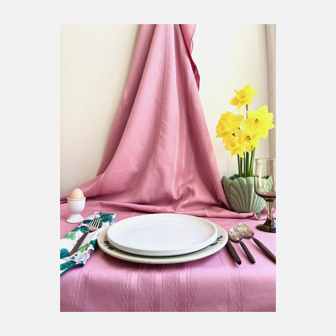 Vintage Pink Tablecloth 52 X 70 Oval fits Oblong or Rectangle / Vintage