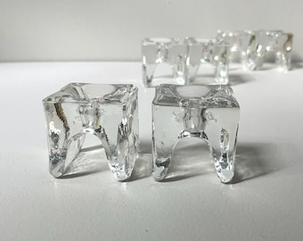 Set of 2 MCM Finnish Ice Glass Candle Holders, Timo Sarpaneva for Juhava Cube Napkin Rings