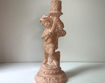 Large 13" Putto Cherub Terracotta Candle Holder Neoclassical Reproduction Figural Decor