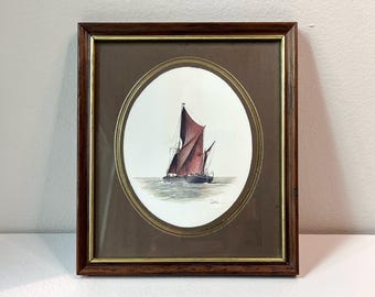 Vintage Small Joel Kirk Framed Sailing Boat Print, British Nautical Vessel Maritime Art