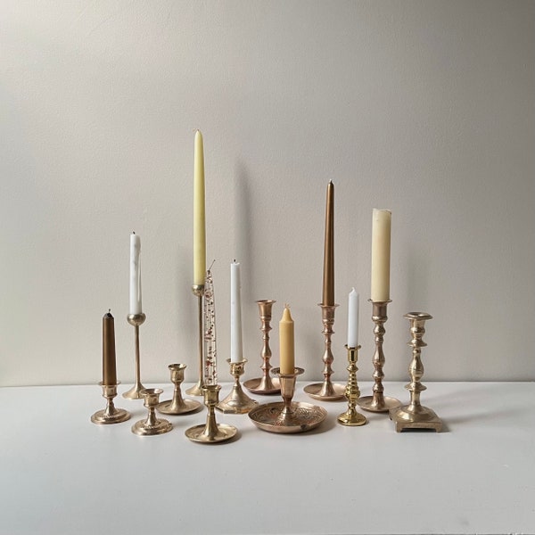 You Choose!  Vintage Brass Taper Candle Holders / Assorted Brass Candlesticks / Farmhouse, Dark Academia, Cottagecore, Witchcraft Altar