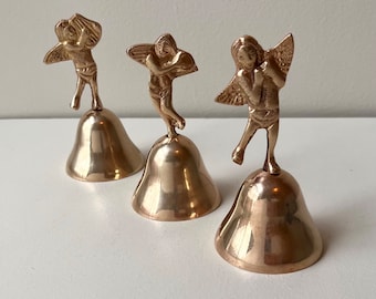 Vintage Brass Angel Hand Bell, Music Instrument Theme, Altar Decor