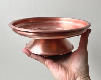 Vintage Copper Pedestal Riser Tray / Small Metal Footed Stand, Candle Dish or Small Plant Stand
