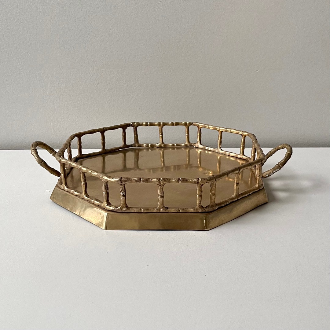 Vintage Brass Vanity Tray With Bamboo Pattern / Octagonal Etsy