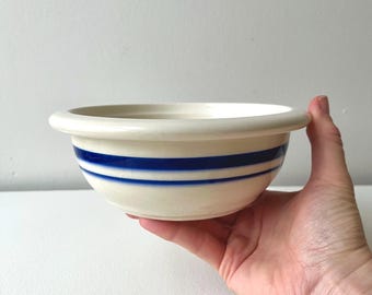 Vintage Hartstone Pottery Blue Striped Stoneware Bowl, Farmhouse Kitchenware