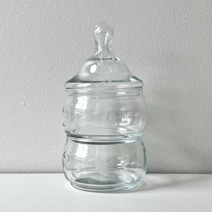 Vintage 2 Tier Floral Etched Apothecary Glass Jar with Knob Top Lid: 24 oz Stackable Bathroom Vanity Cotton Ball Container, Princess House