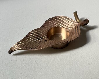 Vintage Brass Tealight Candle Holder, Botanical Leaf Shaped Brass Votive Candlestick