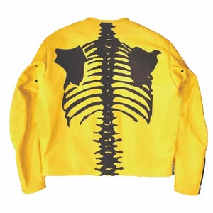Men&#39;s Yellow  Leather Skeleton Bones Jacket – Biker Style Motorcycle Genuine Leather Coat