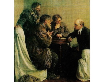 Lenin with Some Peasant Deputies, V. Serov , USSR 1950 -- Premium Matte Paper Poster