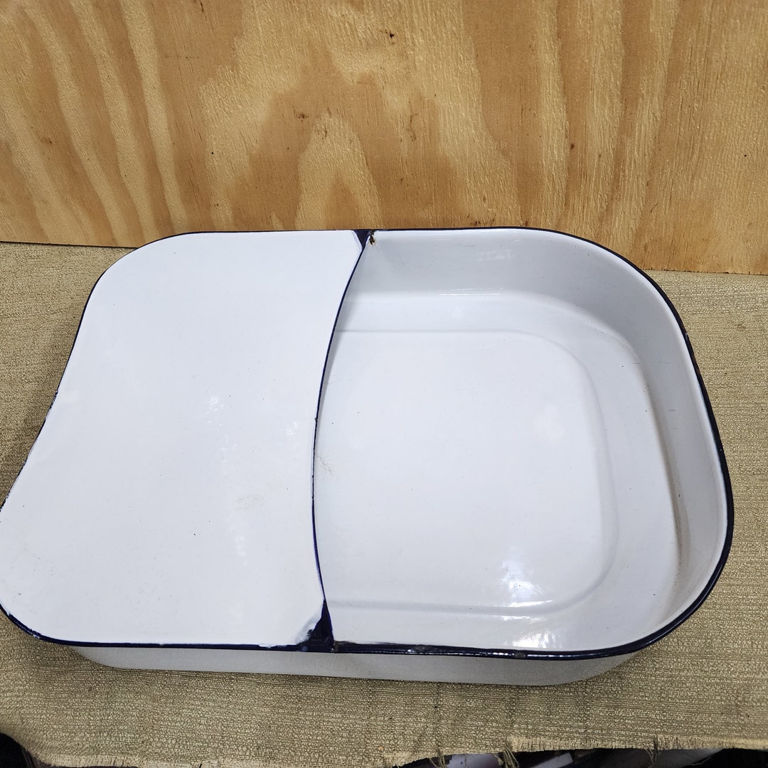 Enamel Bed Pan Bedpan White With Blue Trim Item 54984 Etsy