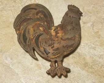 Cast Metal Rooster Trivet with Colored Glass - item #5081