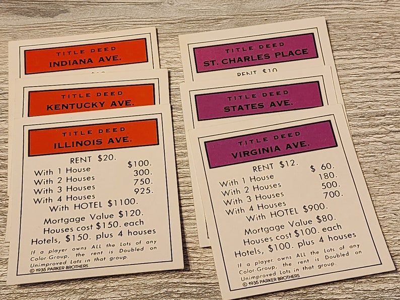 Monopoly Game Pieces Property Deeds Full Set of 28 Item Etsy