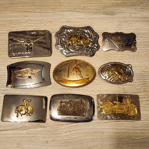 Your Choice - Vintage Belt Buckle - Eagle - Motorcycle - Horse - Longhorn - Wyoming - Cowboy Boots - Pole Racing - Bronco