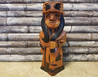 Vintage Japanese Carved Wooden Woman- Ainu Tribe Figure - Nipopo Statue - Hokkaido - item #4161-6