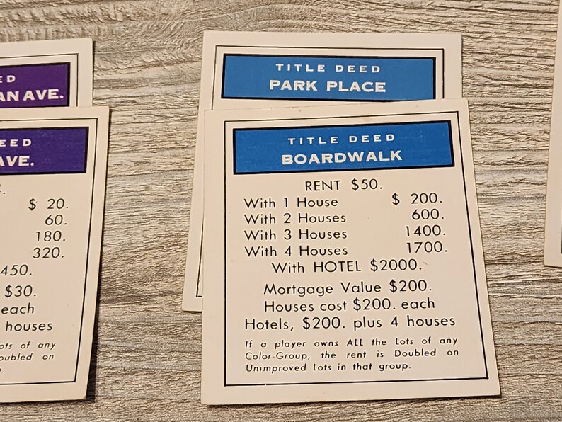 Monopoly Game Pieces Property Deeds Full Set of 28 Item Etsy
