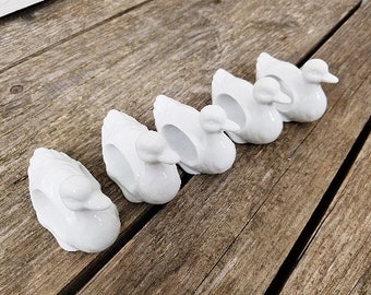 Vintage White Ceramic Duck Napkin Holders - Set of Five - Dining Table Napkin Decor - Made in Japan - item #4988