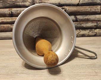 Vintage Strainer and Pestle - Chinois - Colander - Kitchen Décor - Cone Shaped Aluminum Strainer - item #5643