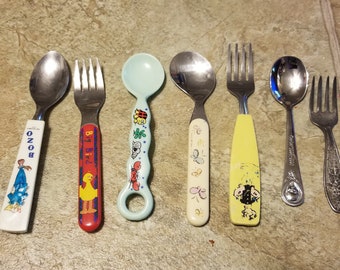 Your Choice - Baby Spoon or Fork - Bozo - Big Bird - Popeye - Gerber - Little Boy Blue - item #5099