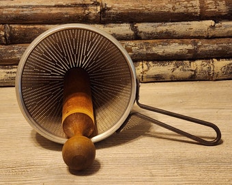 Vintage Strainer and Pestle - Chinois - Colander - Kitchen Décor - Cone Shaped Aluminum Strainer - item #5709