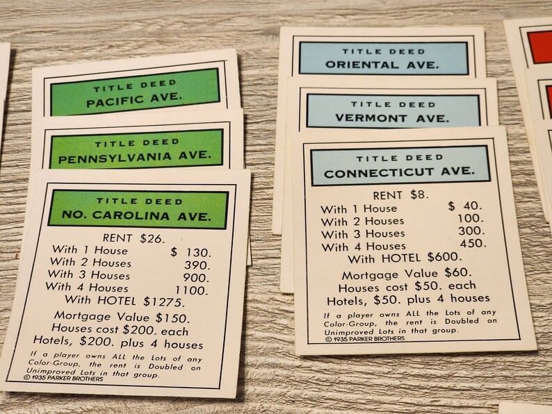 Monopoly Game Pieces Property Deeds Full Set of 28 Item Etsy