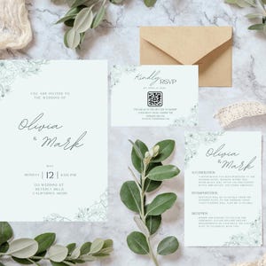 Seafoam Floral Wedding Invite- Digital Download- 3 Piece Set!