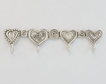 Hearts Key Rack, Pewter Key Rack by Crosby & Taylor formerly Tin Woodsman Pewter, Key Storage, House-warming gift