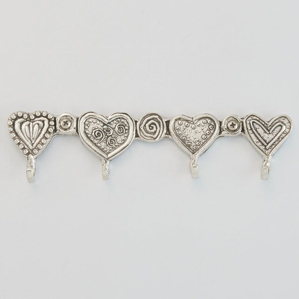 Hearts Key Rack, Pewter Key Rack by Crosby & Taylor formerly Tin Woodsman Pewter, Key Storage, House-warming gift