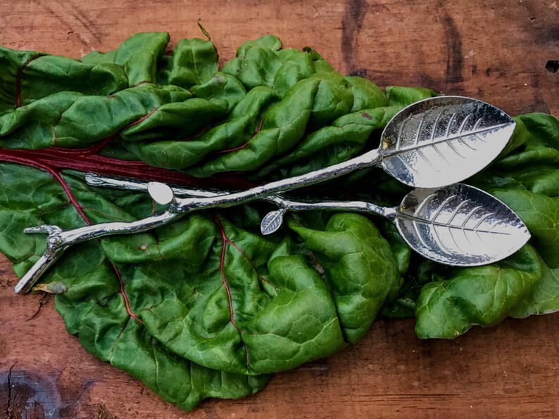 Pewter Leaf Spoon Pair of Leaf Spoons by Crosby & Taylor Etsy