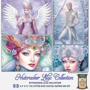 Colección Cascanueces Lilac, Imágenes del Ballet del Cascanueces, tamaño carta de EE. UU. de 8,5 x 11 pulgadas, Descarga instantánea, Página de diario digital, Papel de diario, Arte digital