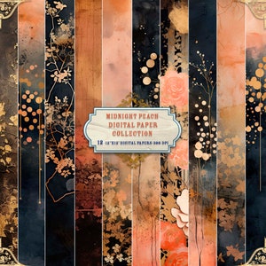 Midnight Peach digitale papiercollectie, direct downloaden, digitale pagina's, scrapbookpapierbenodigdheden, afdrukbaar digitaal papier,