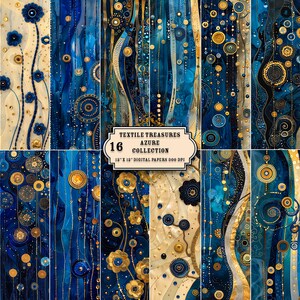 Tesori tessili Azzurro, Carta digitale tessile, Download istantaneo, Pagine digitali, Forniture di carta per album, Carta digitale stampabile,