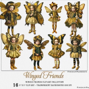 Collection PNG amis ailés, papillons et abeilles PNG Images 5 x 5 pouces, téléchargement immédiat, pages de journal numérique, papier journal indésirable