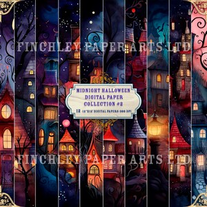 Middernacht Halloween #2 Digitale papiercollectie, Instant Download, Digitale pagina's, Scrapbookpapierbenodigdheden, Afdrukbaar digitaal papier,