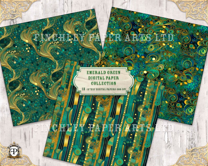 Emerald Green Digital Paper Collection, Instant Download,digital Pages