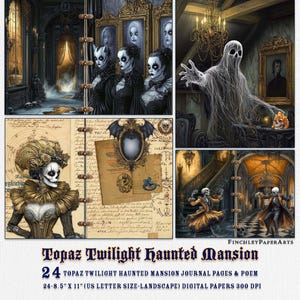 Topaz Twilight Haunted Mansion Journal Pages,11"x8.5" US Letter Size (LANDSCAPE), Instant Download,Digital Journal Pages,Junk Journal Paper