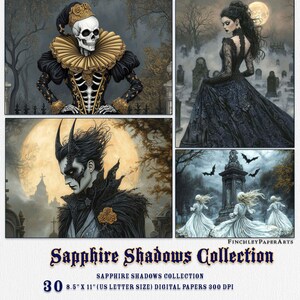 Sapphire Shadows-dagboekpagina's, 8,5 x 11 inch US Letter-formaat, direct downloaden, digitale dagboekpagina's, ongewenst dagboekpapier