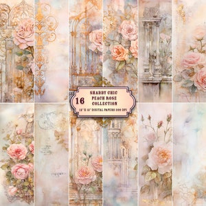 Coleção de papel digital Shabby Chic Peach Rose, download instantâneo, páginas digitais, suprimentos de papel para álbum de recortes, papel digital para impressão,