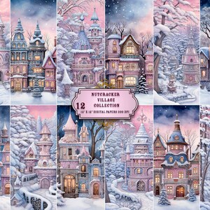 Coleção de papéis digitais Nutcracker Village, download instantâneo, páginas digitais, suprimentos de papel para scrapbook, papéis digitais para impressão,