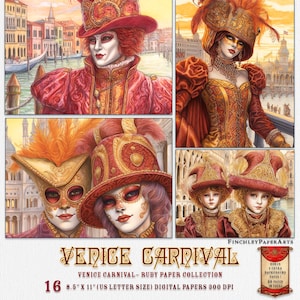 Carnaval van Venetië Ruby collectie, Carnaval van Venetië beelden 8,5 "x 11" US Letter-formaat, Instant Download, digitale dagboekpagina's, junk Journal papier