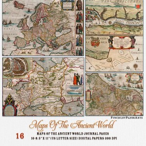 Maps Of The Ancient World Journal-Seiten, 11"X8,5" US-Letter-Format, Sofort-Download, digitale Journal-Seiten, Junk-Journal-Papier