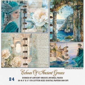Echoes of Ancient Greece Journal Pages, 11"x8.5" US Letter Size, (Landscape),Instant Download,Digital Journal Pages,Junk Journal Paper