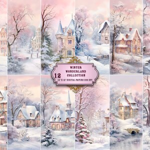 Kolekcja papieru cyfrowego Winter Wonderland, natychmiastowe pobieranie, strony cyfrowe, artykuły papiernicze do scrapbookingu, papier cyfrowy do druku,