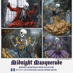 Midnight Masquerade-dagboekpagina's, 8,5 x 11 inch (US Letter), direct downloaden, digitale dagboekpagina's, ongewenst dagboekpapier