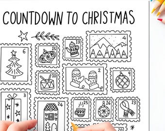 Printable Christmas Advent Calendar Coloring Page (Digital File)