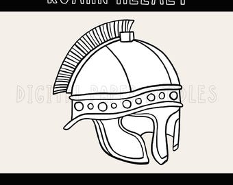 Roman Helmet Line Art Illustration Clipart | Black Ink Drawing | Ancient Roman Helmet PNG JPG PDF Printable | Commercial