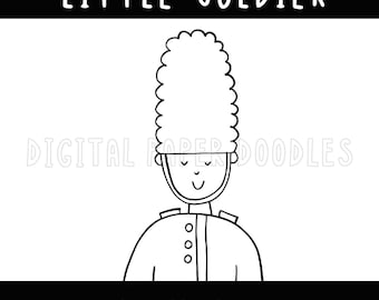 Cute Beefeater Line Drawing Clipart | London Guard Illustration | British Soldier PNG JPG PDF
