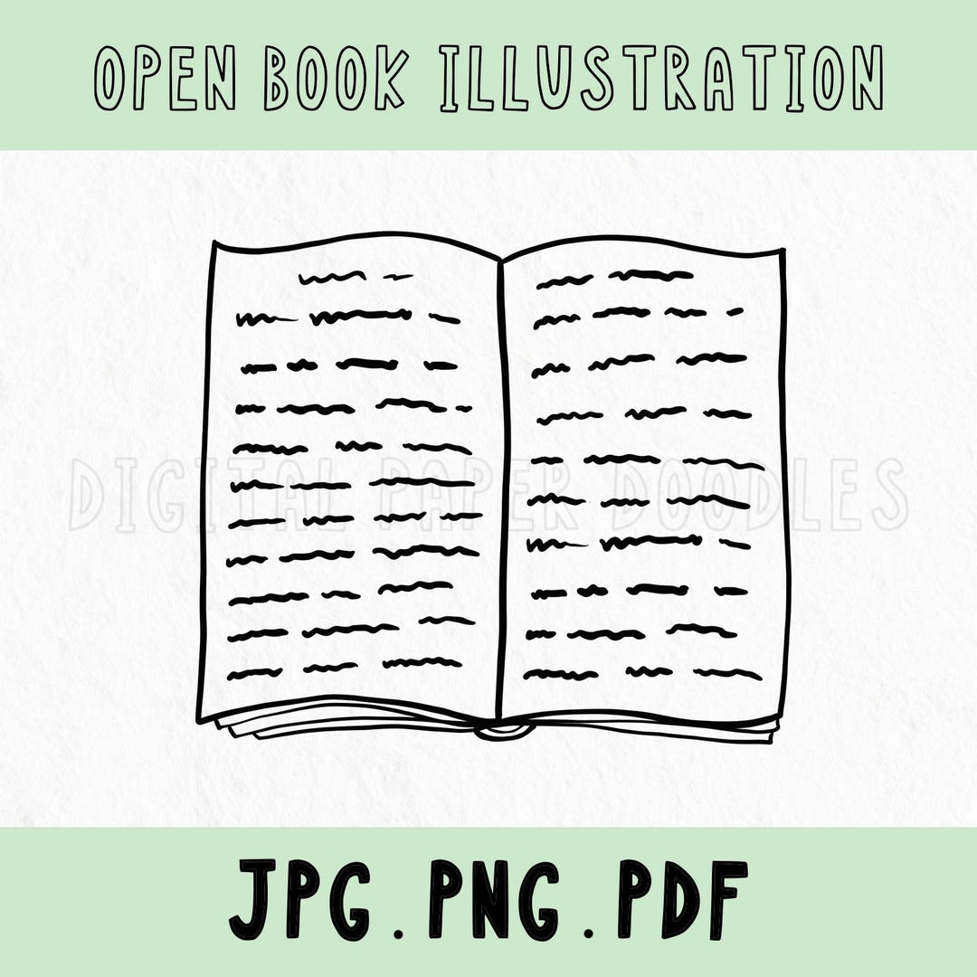 Open Book Line Art Clipart | Hand-drawn Wellness Illustration ...