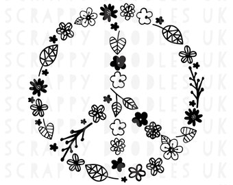 Clipart z kwiatowym znakiem pokoju | Pobierz cyfrowo